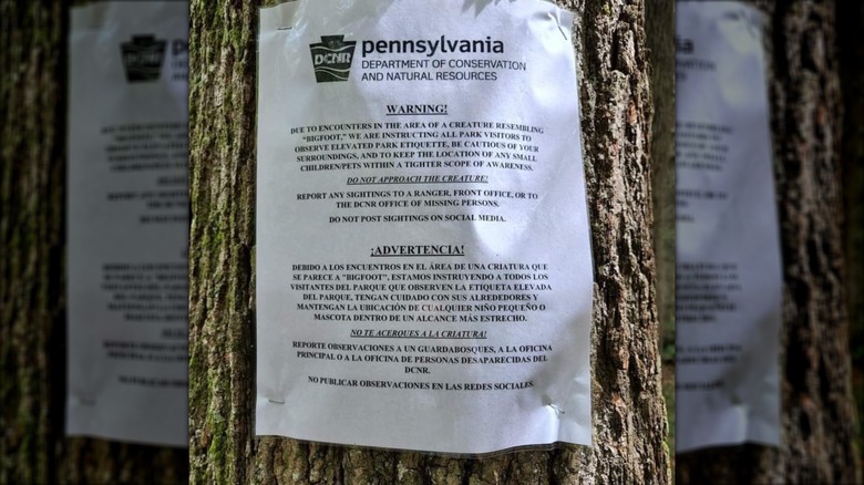 Bigfoot hoax sign in Pennsylvania