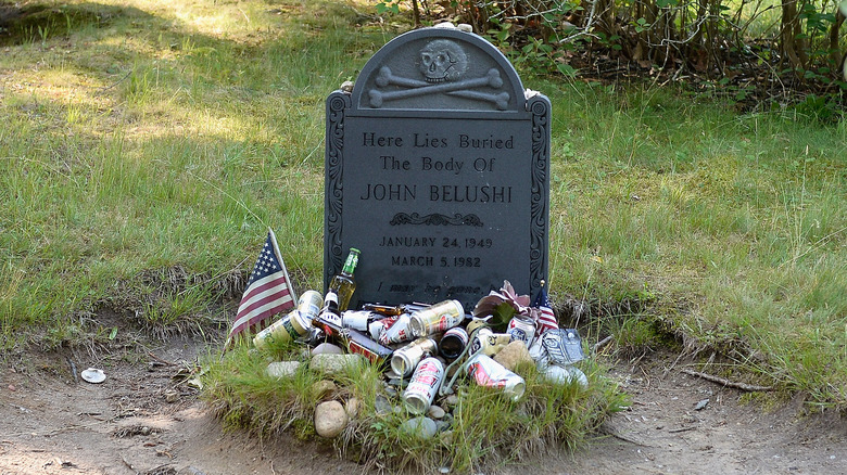 John Belushi grave covered in beer cans