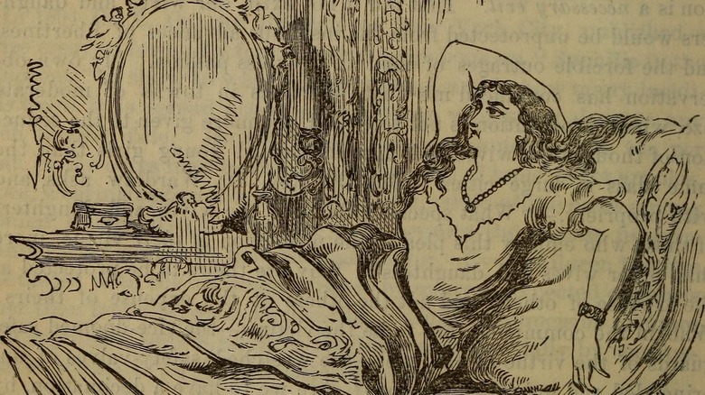 Woman lounges on brothel bed