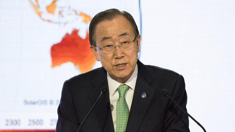 Ban Ki-Moon in front of world map