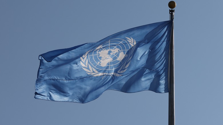 The U.N. flag blowing in the wind