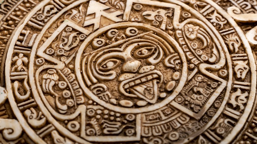 Closeup of a reproduction of the Aztec sun stone