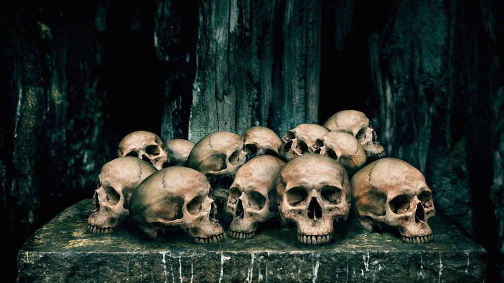 Human skulls on an altar