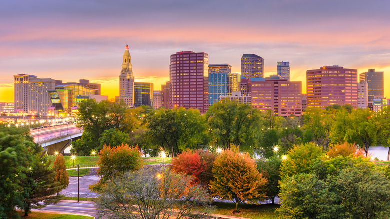 downtown Hartford, Connecticut in fall