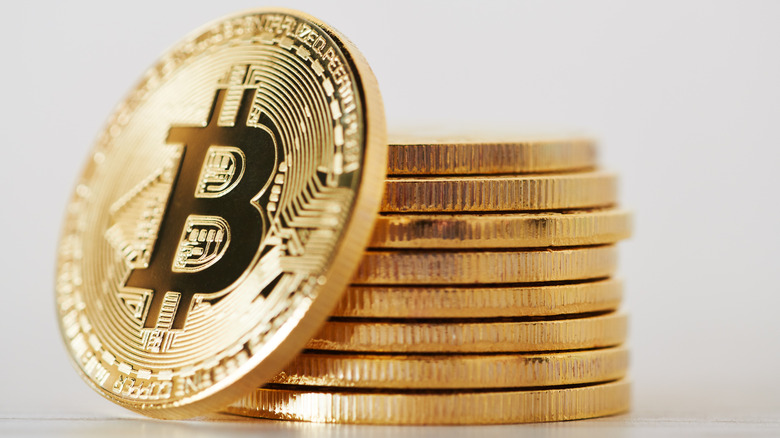 Bitcoin coins white background