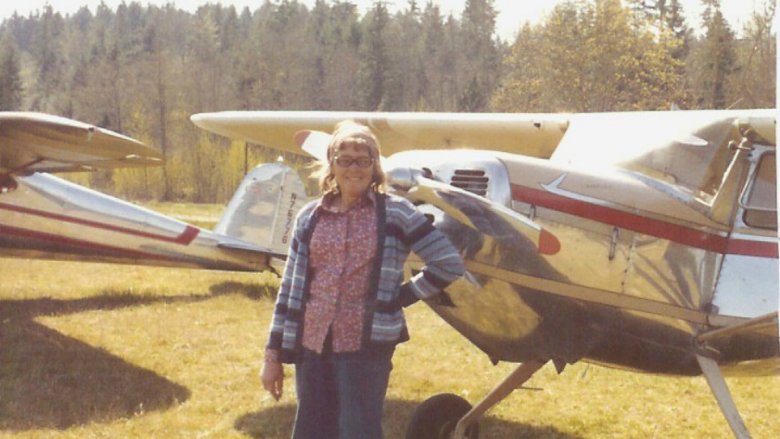 Barbara Dayton next to plane