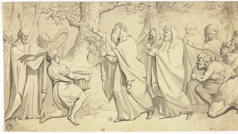 Art depicting Druids collecting mistletoe