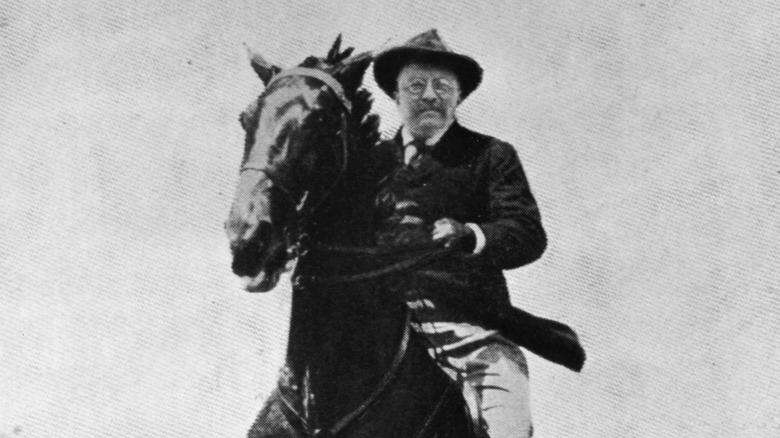 Theodore Roosevelt riding a horse, 1902