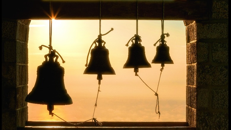 silhouette of church bells