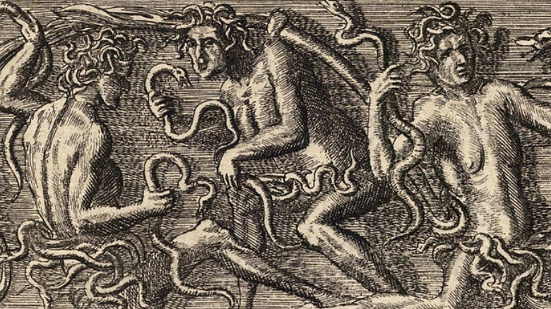 three furies holding snakes