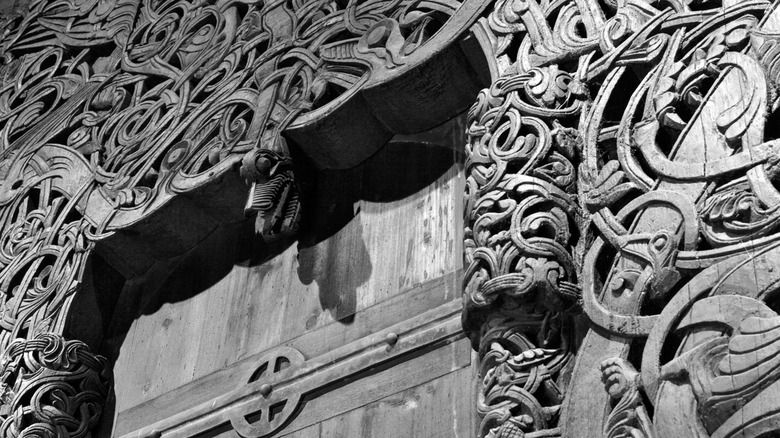 carvings on a Norwegian stave church