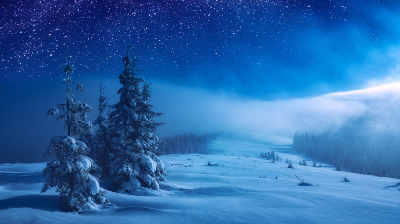 Snowy winter Milky Way view