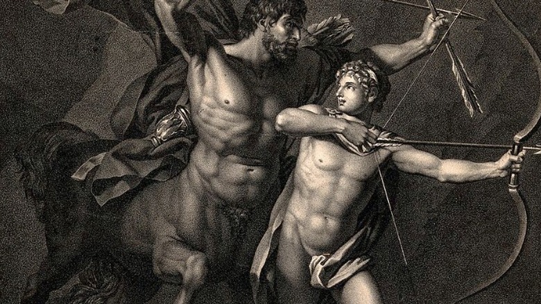 achilles and chiron holding bow and arrow