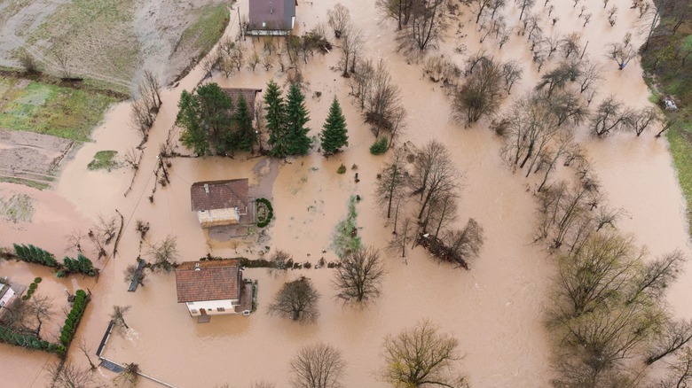 Aerial shot of flooding