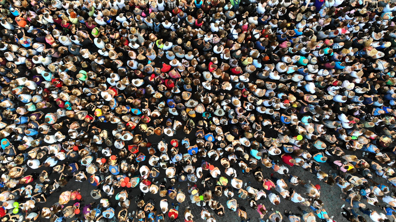 Aerial view of concert crowd