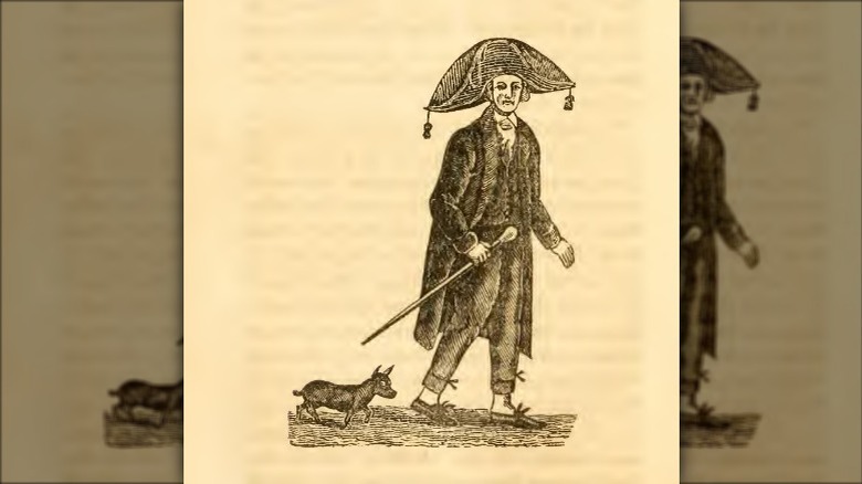 "Lord" Timothy Dexter, engraved 1805, published 1806; "...a full length portrait of the Eccentric Character with his Dog, engraved from Life, by James Akin."