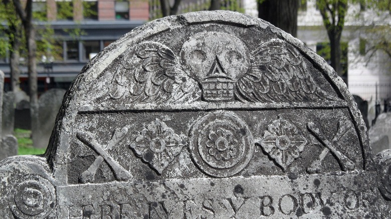 Granary Burying Ground, winged skull on gravestone