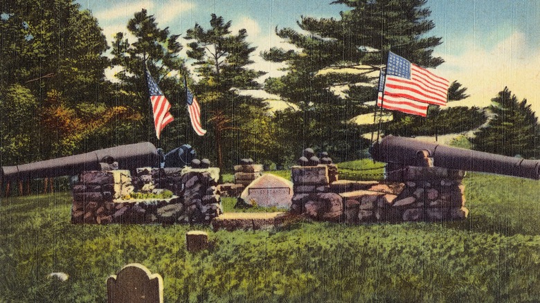 Postcard showing grave of Myles Standish