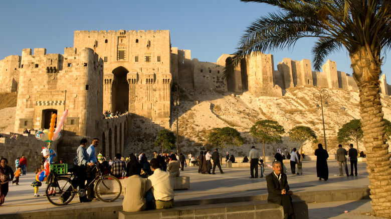 Crowd gathers near Aleppo citadel