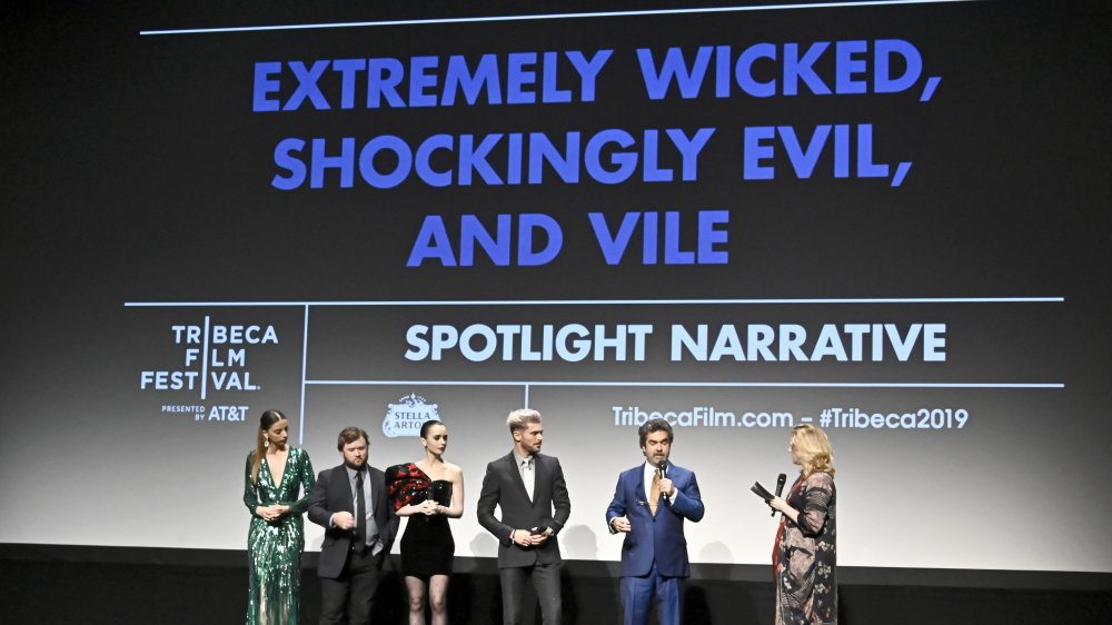 Angela Sarafyan, Haley Joel Osment, Lily Collins, Zac Efron, Director Joe Berlinger, and Cara Cusumano participate in the Q&A for Netflix's "Extremely Wicked, Shockingly Evil and Vile"