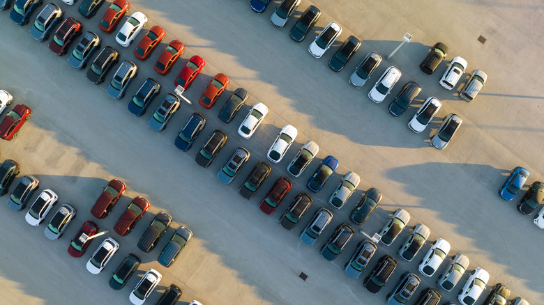 Car dealership overhead shot