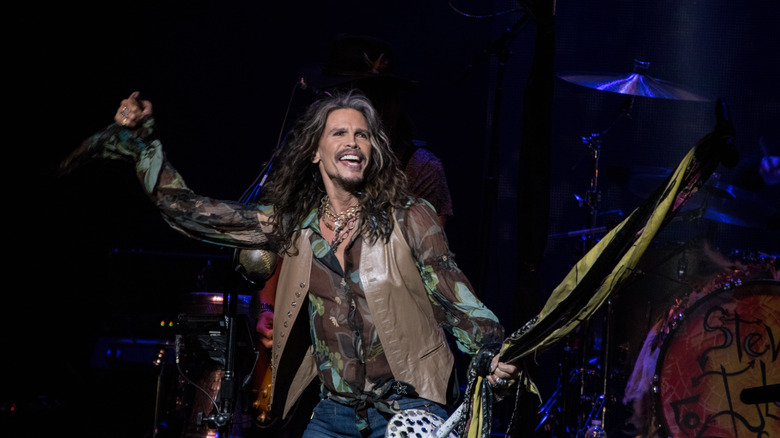 steven tyler holding mic stand