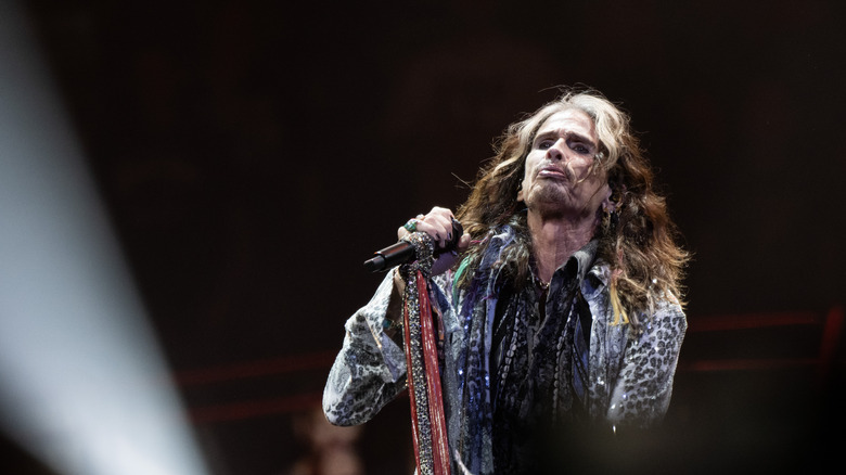 steven tyler holding mic head tilted