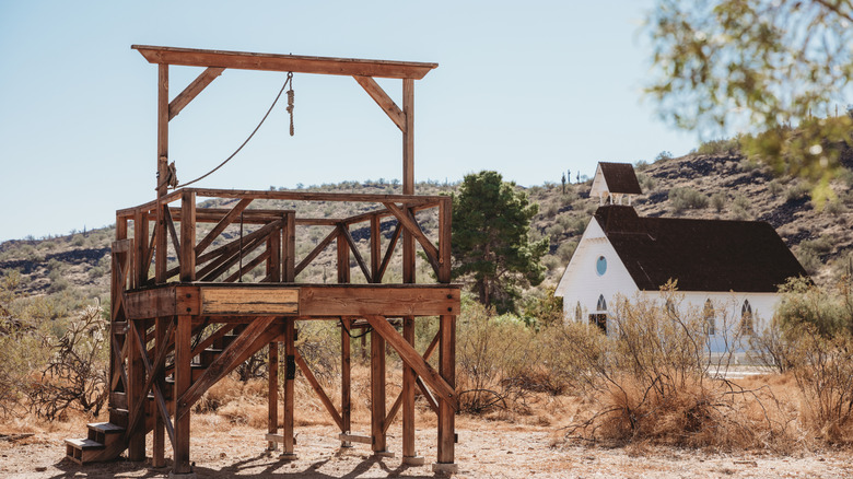 Old wooden gallows and building