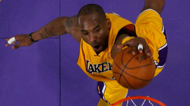 Kobe Bryant dunking basketball top view