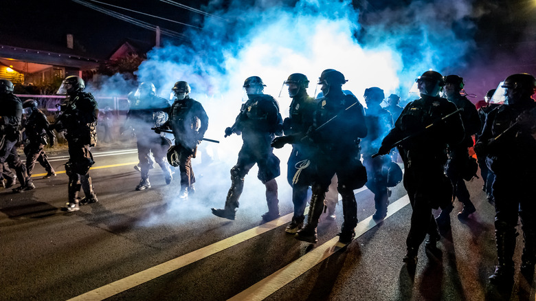 Law enforcement in riot gear