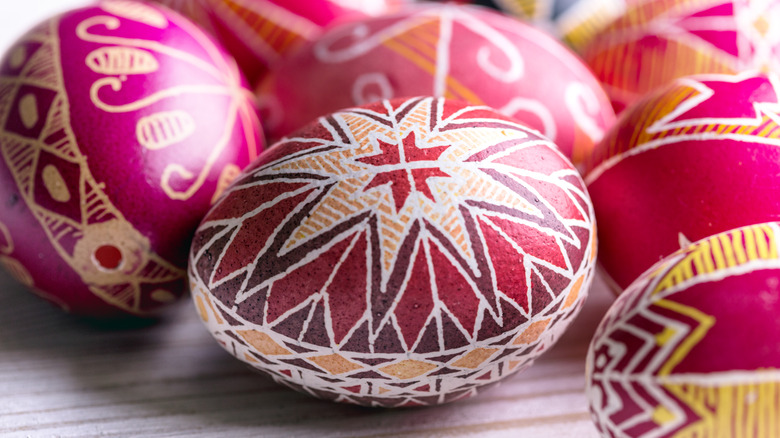 Pysanky eggs close up