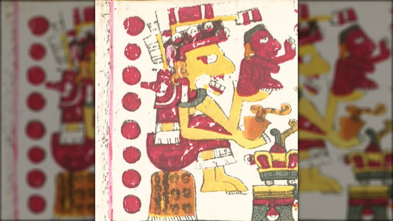 Illustration of Mictecacihuatl seated with puppet