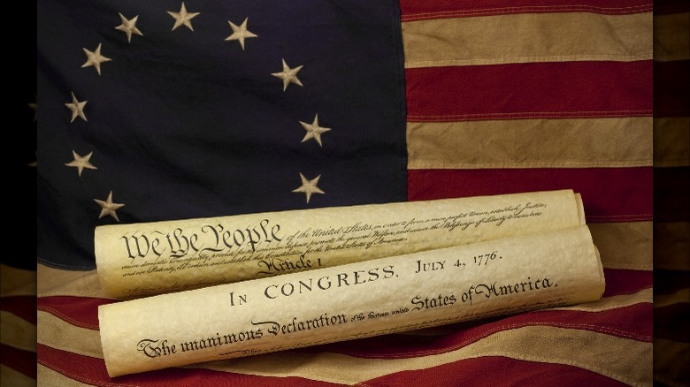 U.S. constitution and American flag