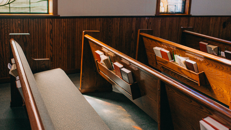 Empty Pentecostal church pews