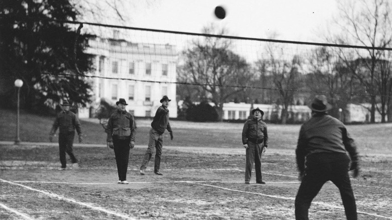 Herbert Hoover playing Hoover-ball White House lawn