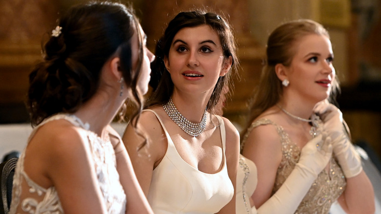 Debutantes attend the Queen Charlotte's Ball 2021 at One Whitehall Place on September 04, 2021 in London, England