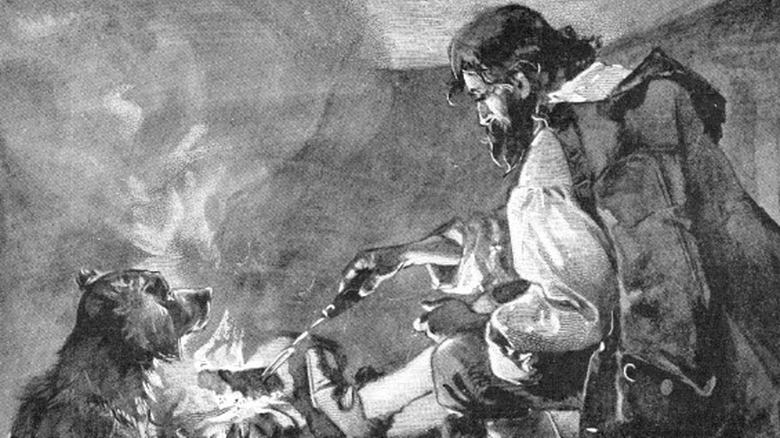 drawing of robinson crusoe cooking