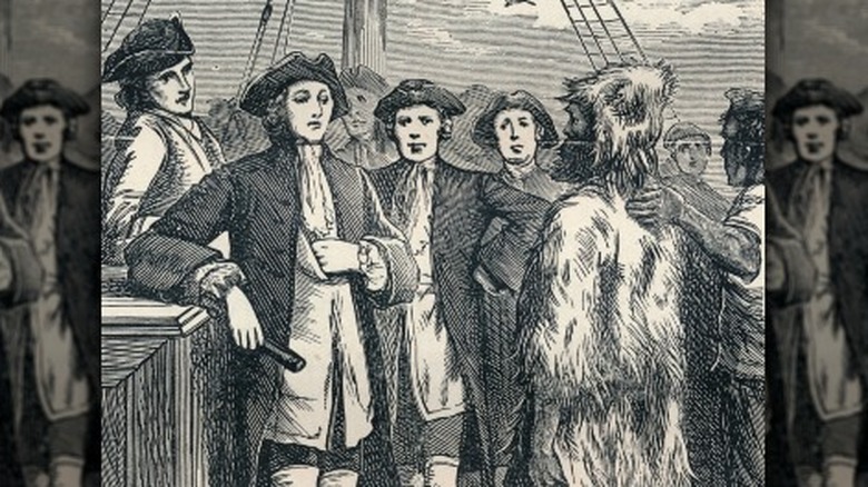 drawing of woodes rogers rescuing alexander selkirk