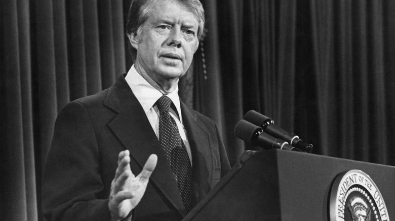 Jimmy Carter holding a press conference, 1970s