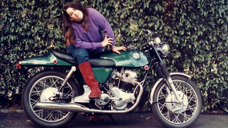 Cass Elliot and motorcycle