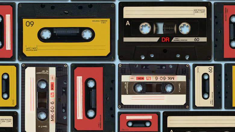 cassette tapes in a pattern