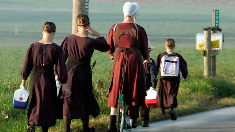 Amish women walking down the road