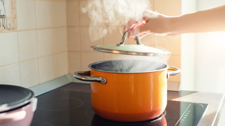 Boiling water on the stove