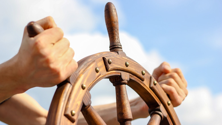 the helm of a sailing ship