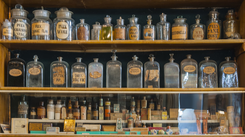 Antique pharmacy shelves
