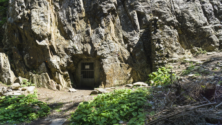 Metal bunker door in Swiss mountain 