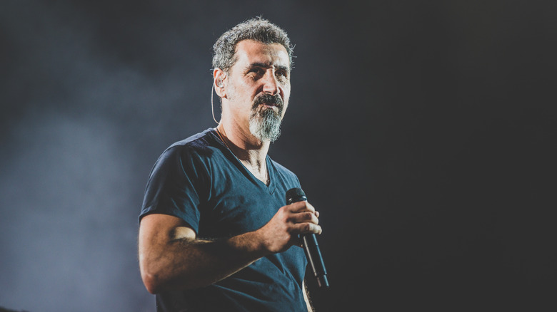 Serj Tankian on stage with microphone