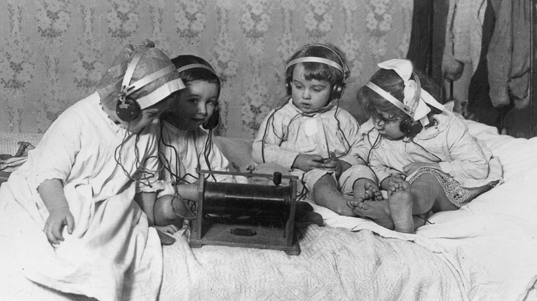 Children listening to radio