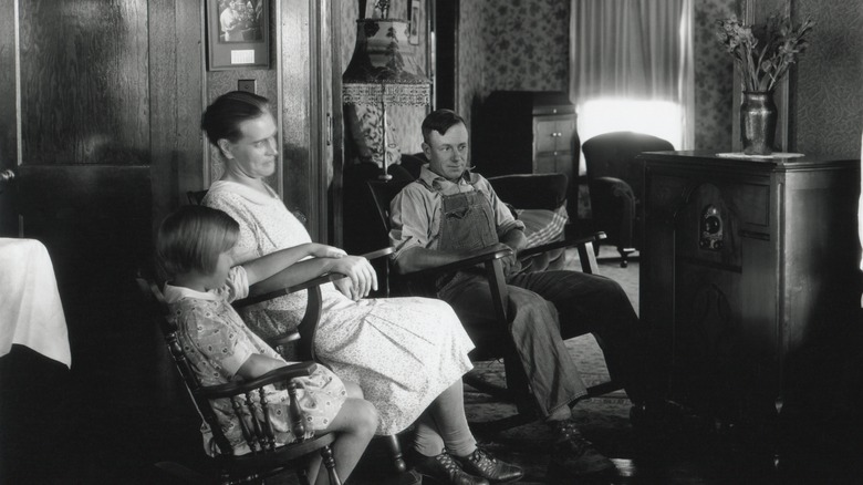 Couple listening to radio