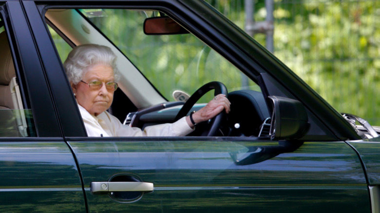 Queen Elizabeth at the wheel